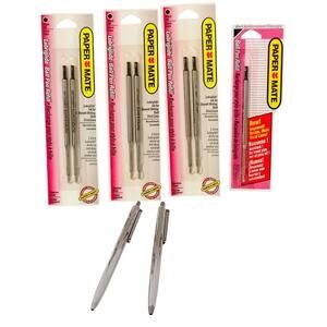 Paper Mate Lubriglide 2 Black Ink Ball Point Pens 7 Refills Medium pt 1993 Vtg